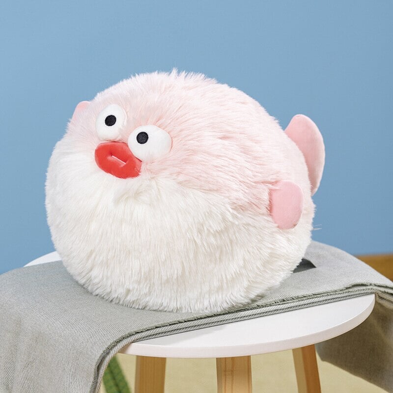 kawaiies-softtoys-plushies-kawaii-plush-Fluffy Blue Pink Puffer Fish Plushie | NEW Soft toy Pink 35cm 