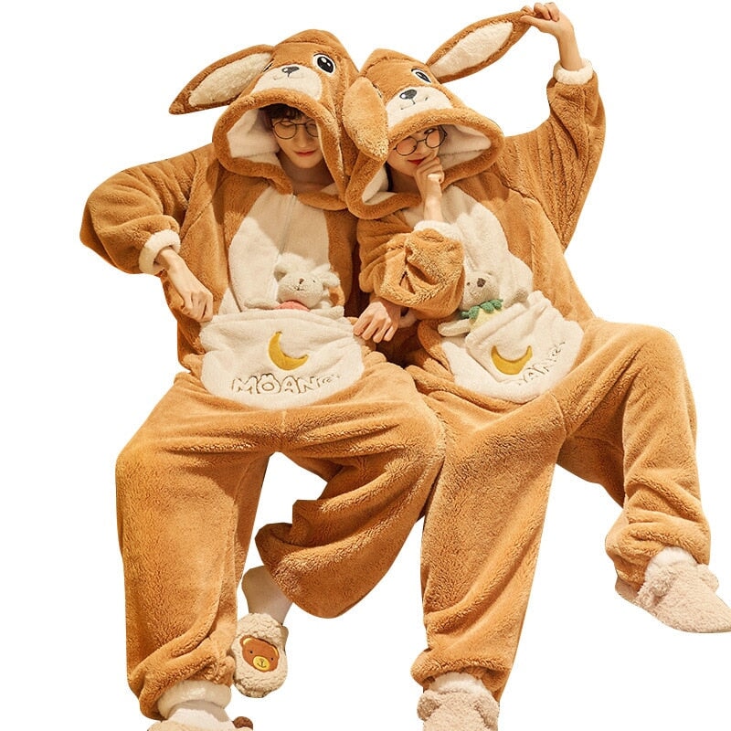 kawaiies-softtoys-plushies-kawaii-plush-Fluffy Brown Bunny Adults Pyjama 1-Piece Set Apparel 