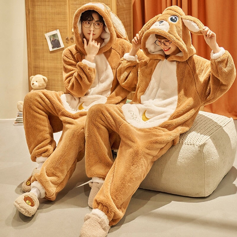 kawaiies-softtoys-plushies-kawaii-plush-Fluffy Brown Bunny Adults Pyjama 1-Piece Set Apparel 