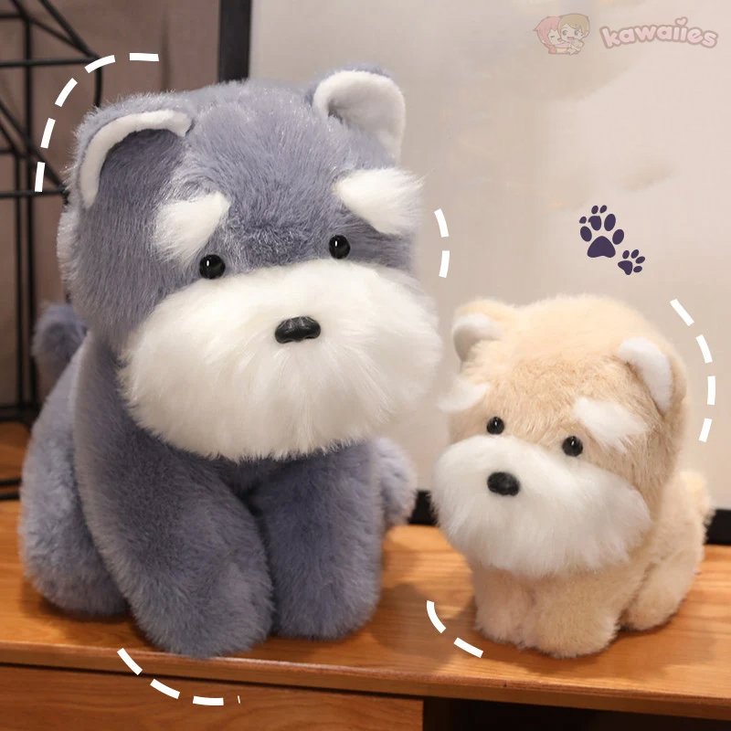 kawaiies-softtoys-plushies-kawaii-plush-Fluffy Gray Biege Schnauzer Dog Plushie Soft toy 