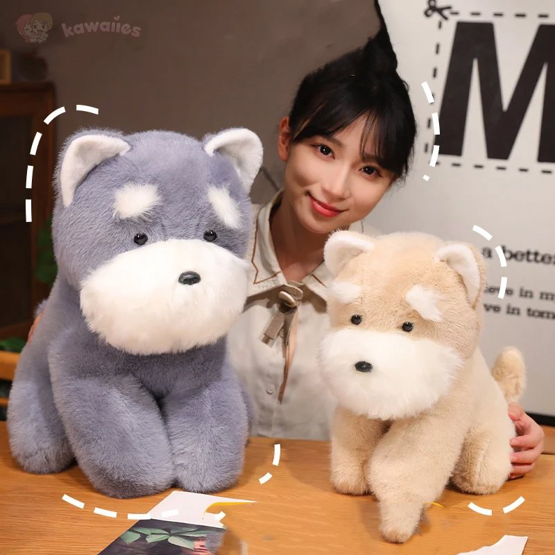 kawaiies-softtoys-plushies-kawaii-plush-Fluffy Gray Biege Schnauzer Dog Plushie Soft toy 