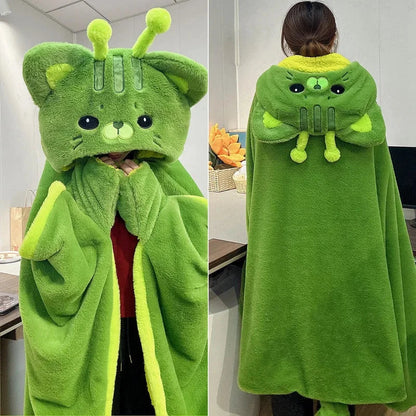 kawaiies-softtoys-plushies-kawaii-plush-Fluffy Green Cat Cloak Hooded Blanket Cape Apparel 
