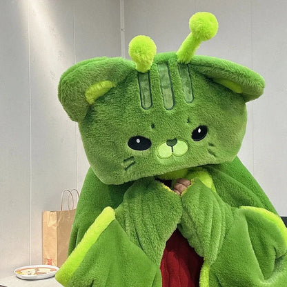 kawaiies-softtoys-plushies-kawaii-plush-Fluffy Green Cat Cloak Hooded Blanket Cape Apparel 