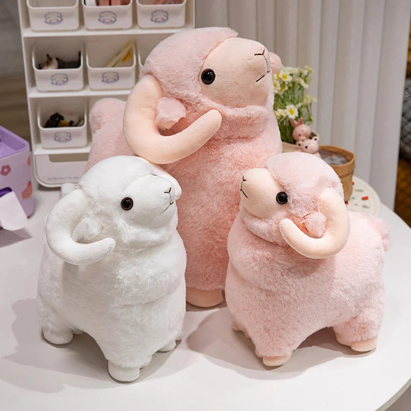 kawaiies-softtoys-plushies-kawaii-plush-Fluffy Pink White Sheep Ram Plushies Soft toy 