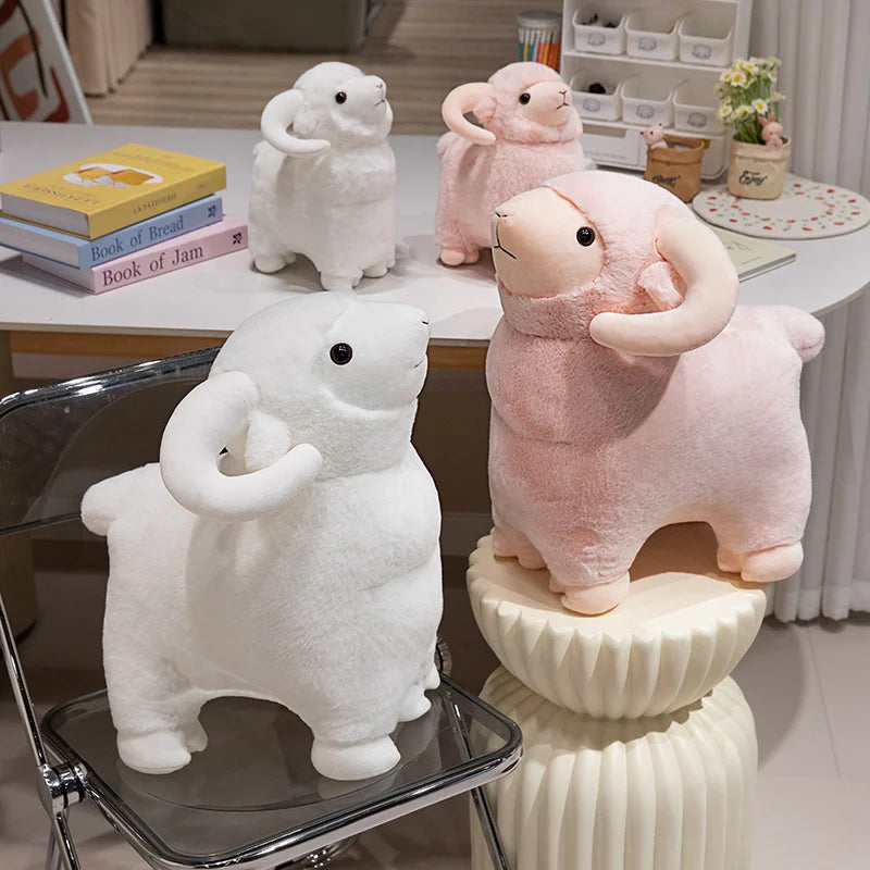 kawaiies-softtoys-plushies-kawaii-plush-Fluffy Pink White Sheep Ram Plushies Soft toy 