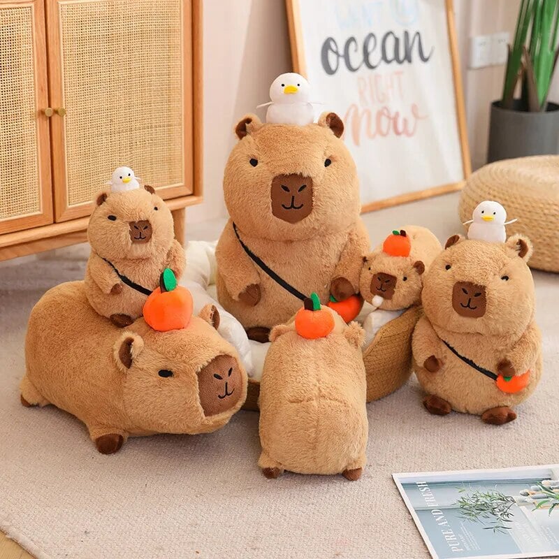 kawaiies-softtoys-plushies-kawaii-plush-Fluffy Sleepy Capybara with Orange Plushie Soft toy 