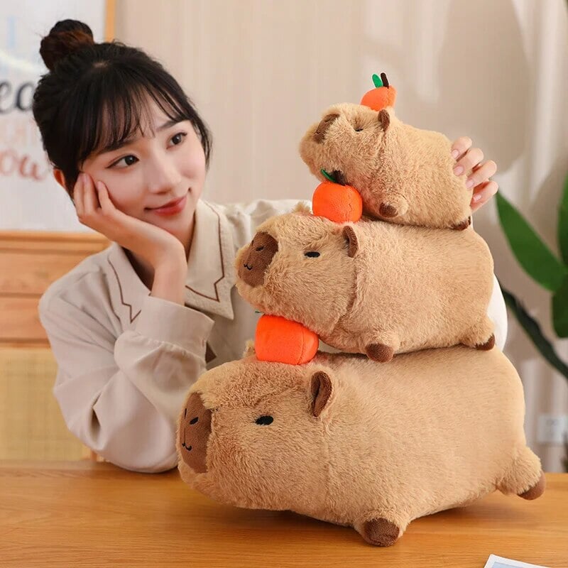 kawaiies-softtoys-plushies-kawaii-plush-Fluffy Sleepy Capybara with Orange Plushie Soft toy 