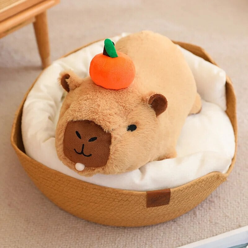 kawaiies-softtoys-plushies-kawaii-plush-Fluffy Sleepy Capybara with Orange Plushie Soft toy 