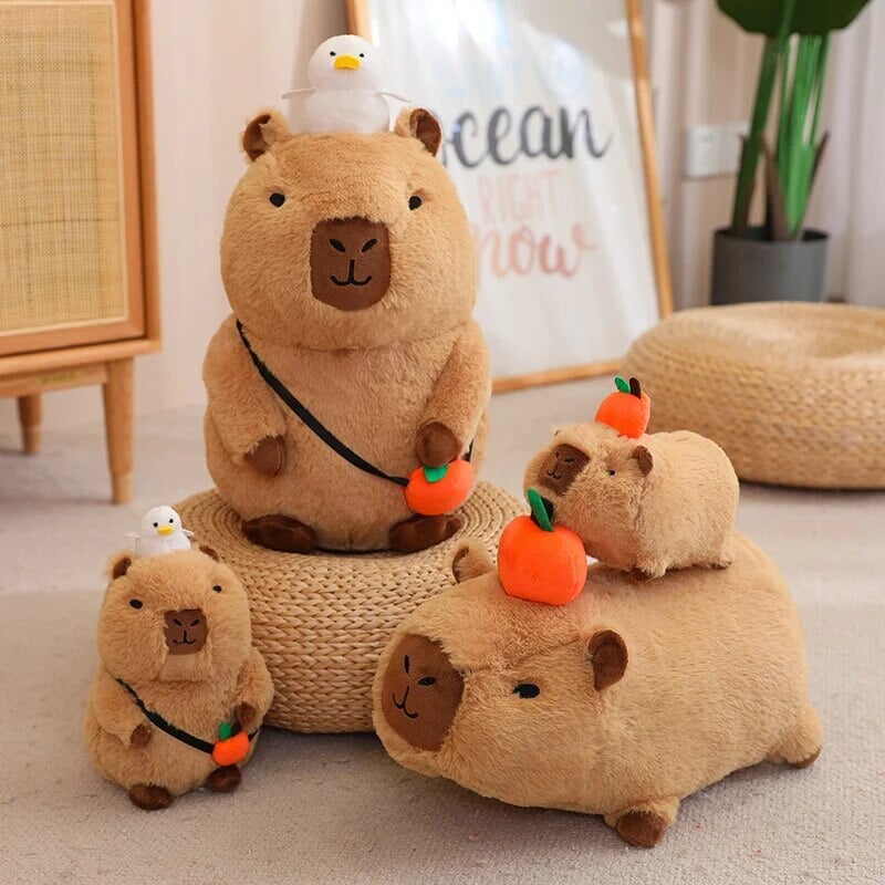 kawaiies-softtoys-plushies-kawaii-plush-Fluffy Sleepy Capybara with Orange Plushie Soft toy 