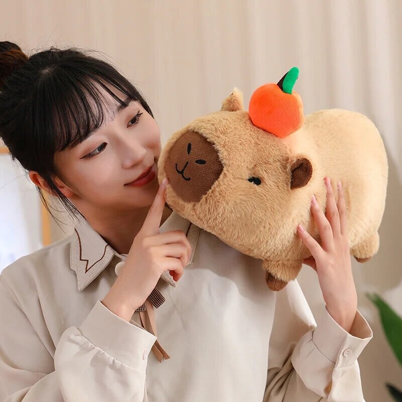 kawaiies-softtoys-plushies-kawaii-plush-Fluffy Sleepy Capybara with Orange Plushie Soft toy 