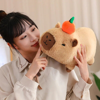 kawaiies-softtoys-plushies-kawaii-plush-Fluffy Sleepy Capybara with Orange Plushie Soft toy 