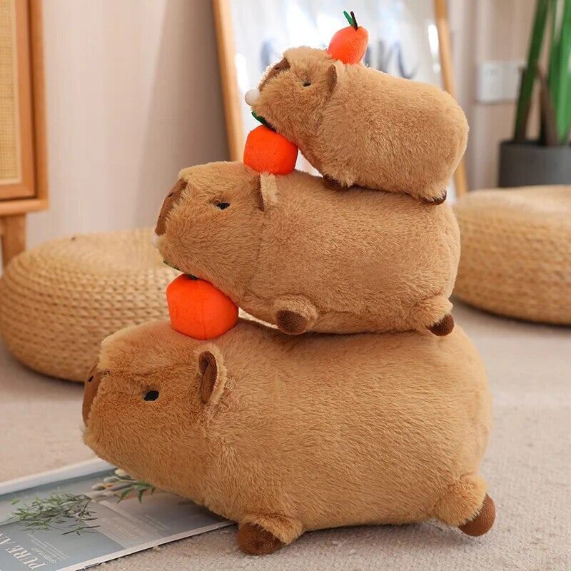 kawaiies-softtoys-plushies-kawaii-plush-Fluffy Sleepy Capybara with Orange Plushie Soft toy 