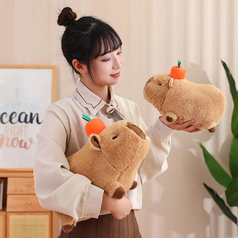 kawaiies-softtoys-plushies-kawaii-plush-Fluffy Sleepy Capybara with Orange Plushie Soft toy 
