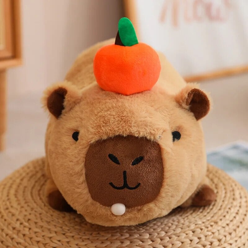 kawaiies-softtoys-plushies-kawaii-plush-Fluffy Sleepy Capybara with Orange Plushie Soft toy 