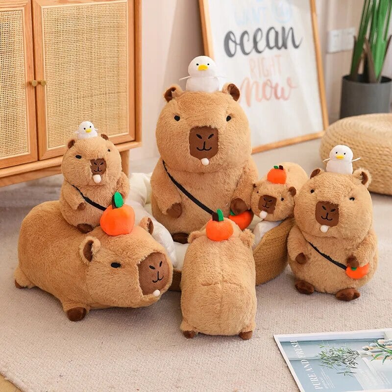 kawaiies-softtoys-plushies-kawaii-plush-Fluffy Sleepy Capybara with Orange Plushie Soft toy 