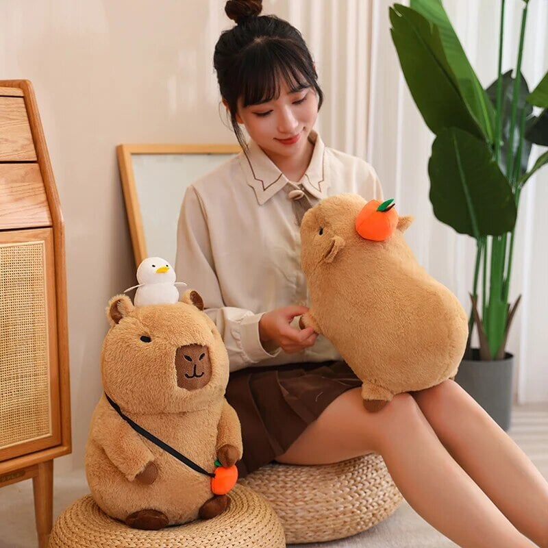 kawaiies-softtoys-plushies-kawaii-plush-Fluffy Sleepy Capybara with Orange Plushie Soft toy 