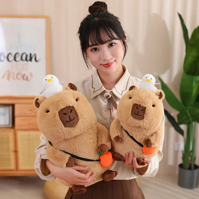 kawaiies-softtoys-plushies-kawaii-plush-Fluffy Sleepy Capybara with Orange Plushie Soft toy 
