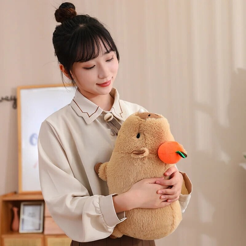 kawaiies-softtoys-plushies-kawaii-plush-Fluffy Sleepy Capybara with Orange Plushie Soft toy 