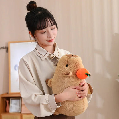 kawaiies-softtoys-plushies-kawaii-plush-Fluffy Sleepy Capybara with Orange Plushie Soft toy 