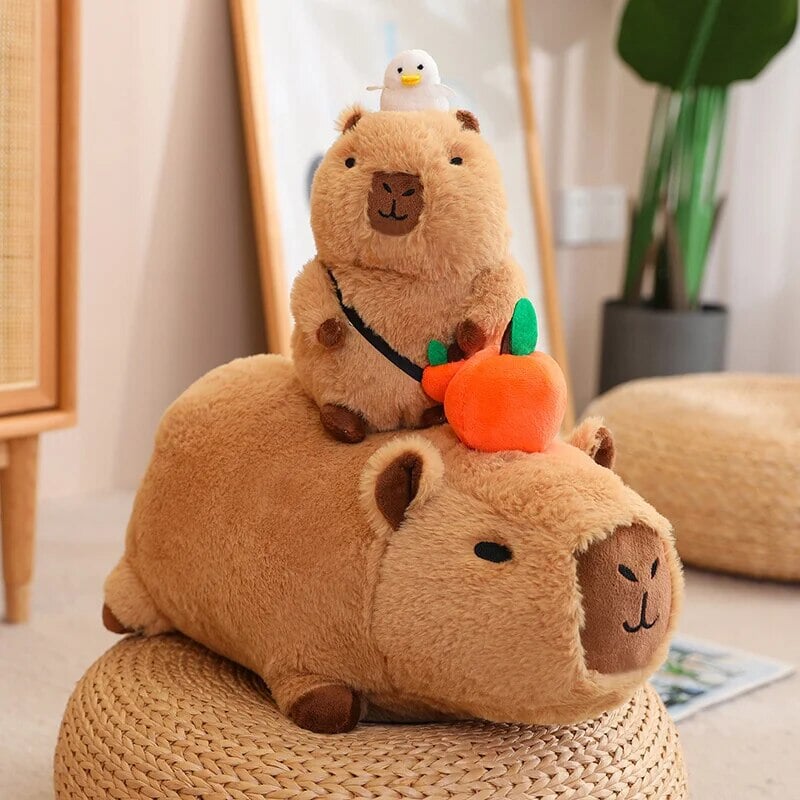 kawaiies-softtoys-plushies-kawaii-plush-Fluffy Sleepy Capybara with Orange Plushie Soft toy 