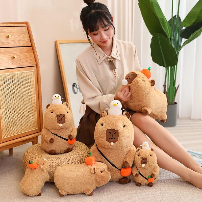 kawaiies-softtoys-plushies-kawaii-plush-Fluffy Sleepy Capybara with Orange Plushie Soft toy 