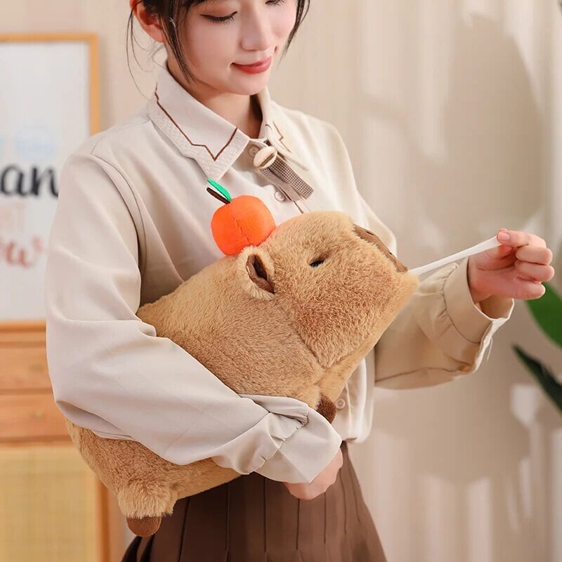 kawaiies-softtoys-plushies-kawaii-plush-Fluffy Sleepy Capybara with Orange Plushie Soft toy 