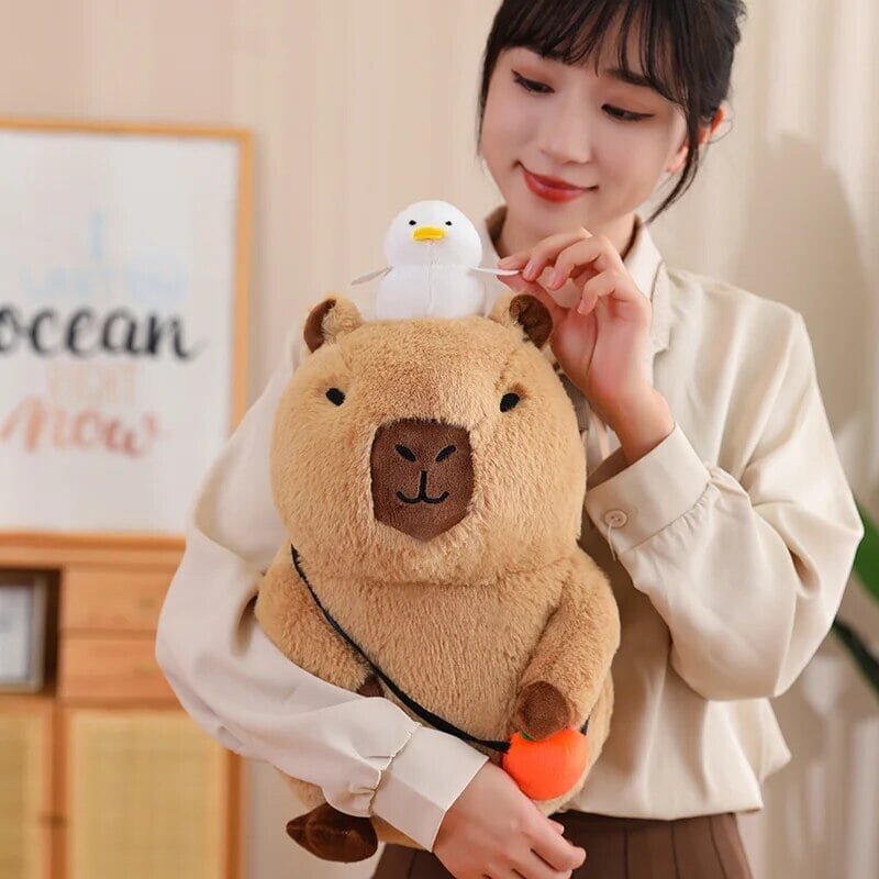 kawaiies-softtoys-plushies-kawaii-plush-Fluffy Sleepy Capybara with Orange Plushie Soft toy 