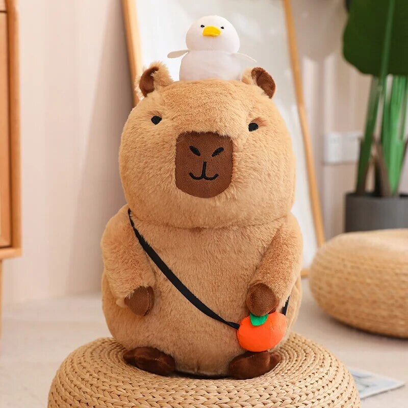 kawaiies-softtoys-plushies-kawaii-plush-Fluffy Sleepy Capybara with Orange Plushie Soft toy Sit 8in / 20cm 