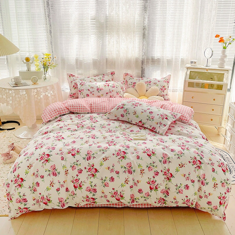 Girls Duvet Cover Twin Floral Aesthetic Bedding Sets White Pink