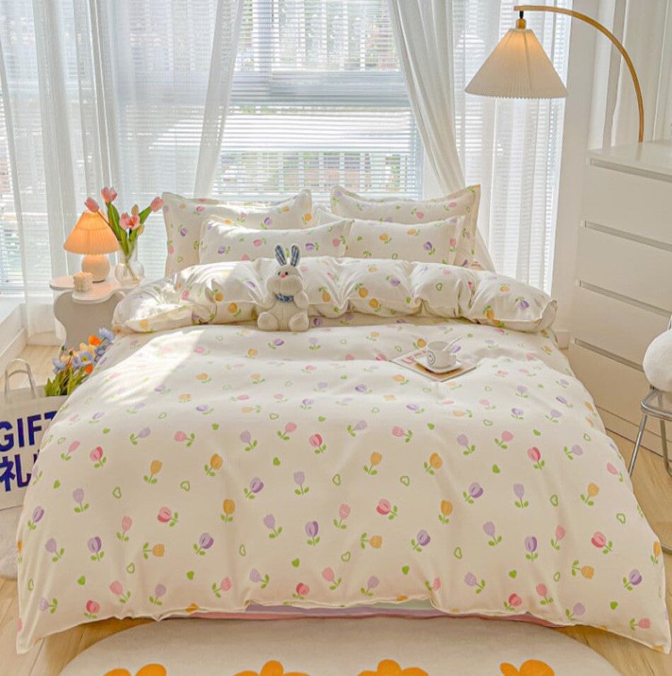 kawaiies-softtoys-plushies-kawaii-plush-Foral Pink Pastel 120gsm Polyester Bedding Set | NEW Bedding Sets Single Pastel 