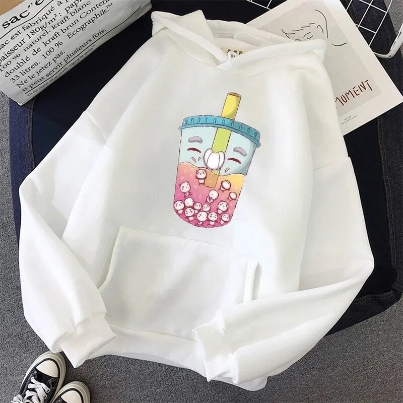 kawaiies-softtoys-plushies-kawaii-plush-Fruity Bubble Tea Floating Pandas Unisex Hoodie Apparel White XS 