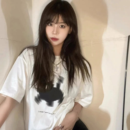 kawaiies-softtoys-plushies-kawaii-plush-Fuzzy Black Cat White Women's Tee Apparel 