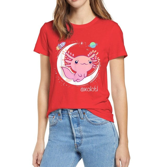 kawaiies-softtoys-plushies-kawaii-plush-Galaxy Axolotl Landing on the Moon Cotton Tee Apparel 