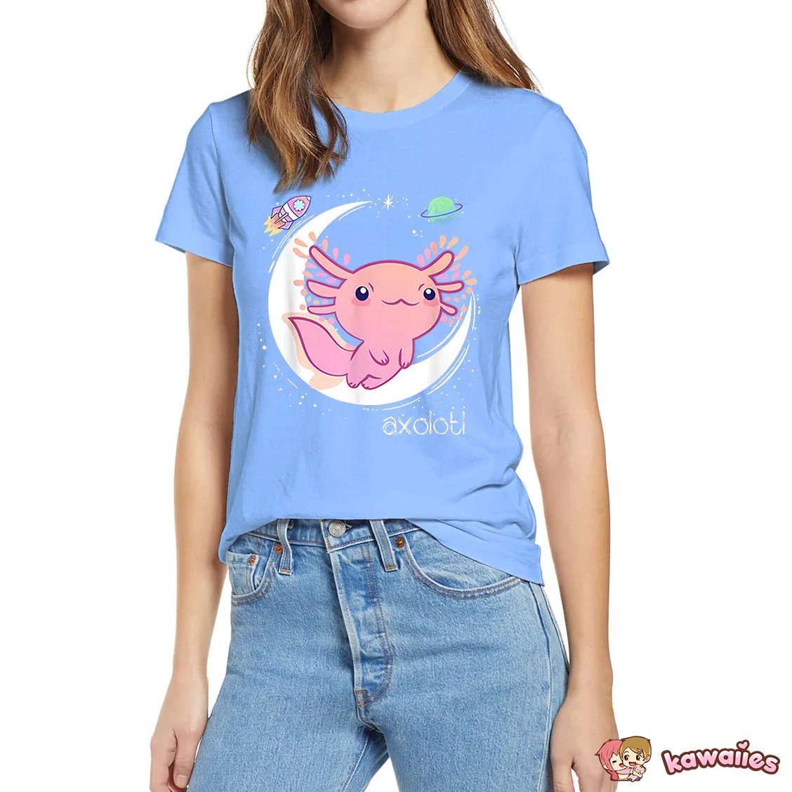 kawaiies-softtoys-plushies-kawaii-plush-Galaxy Axolotl Landing on the Moon Cotton Tee Apparel 