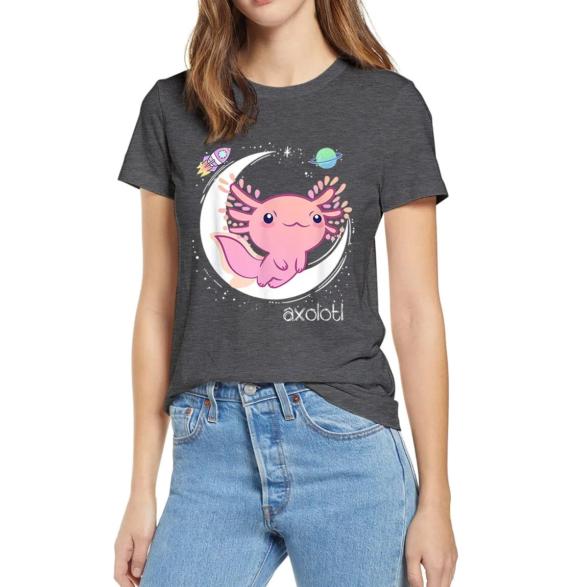 kawaiies-softtoys-plushies-kawaii-plush-Galaxy Axolotl Landing on the Moon Cotton Tee Apparel 