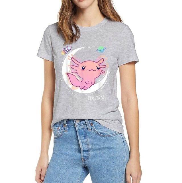 kawaiies-softtoys-plushies-kawaii-plush-Galaxy Axolotl Landing on the Moon Cotton Tee Apparel 