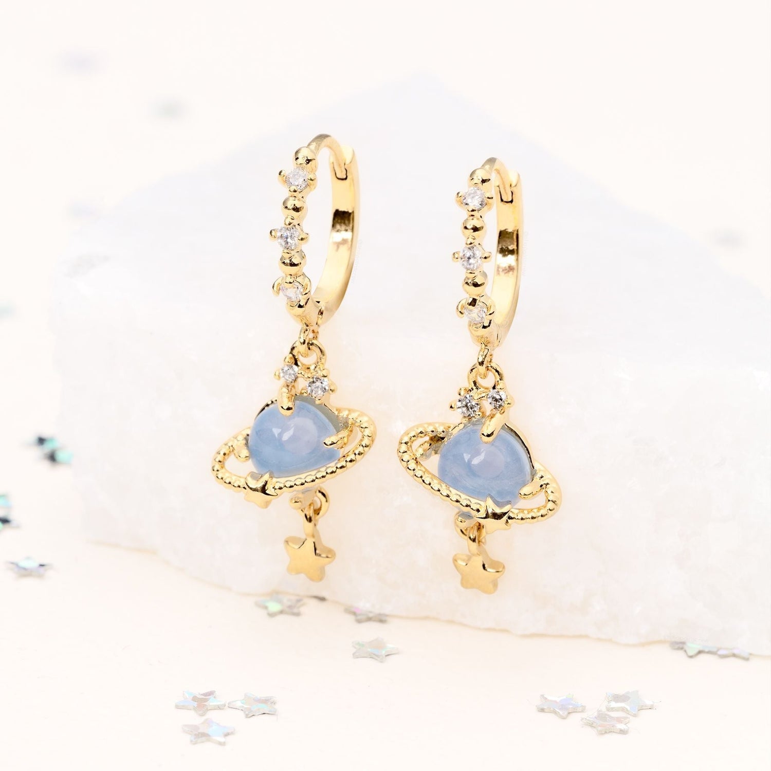 kawaiies-softtoys-plushies-kawaii-plush-Galaxy Hanging Neptune Gold-Plated Stud Earrings | NEW Earrings 