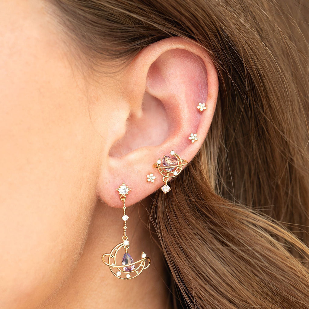 kawaiies-softtoys-plushies-kawaii-plush-Galaxy Moon Heart Gold-Plated Asymmetric Stud Earrings Earrings 