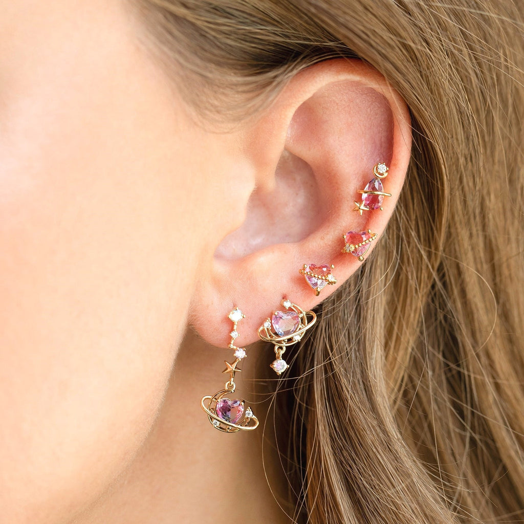 kawaiies-softtoys-plushies-kawaii-plush-Galaxy Moon Heart Gold-Plated Asymmetric Stud Earrings Earrings 