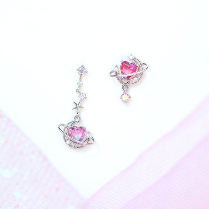 kawaiies-softtoys-plushies-kawaii-plush-Galaxy Moon Heart Gold-Plated Asymmetric Stud Earrings Earrings Silver 