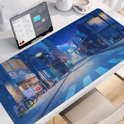 kawaiies-softtoys-plushies-kawaii-plush-Glowing Japanese Street Architecture Mouse Pad Mouse Pads Night Glow 100 x 50cm 