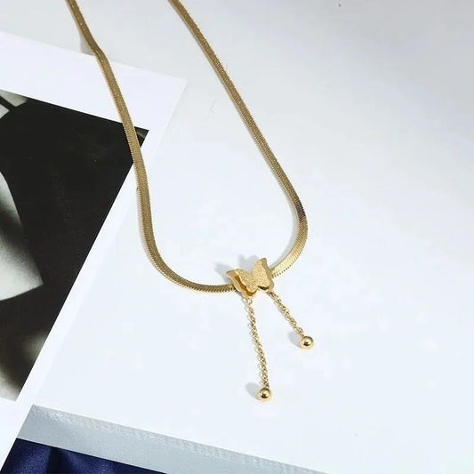 kawaiies-softtoys-plushies-kawaii-plush-Golden Butterfly Drop Chain Necklace Jewelry 