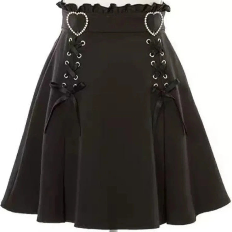 kawaiies-softtoys-plushies-kawaii-plush-Gothic Black Heart Bow High Waist Mini Skirt Apparel 