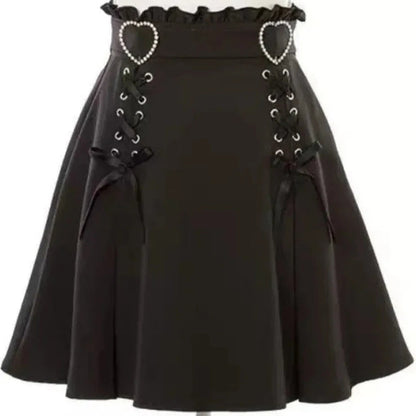 kawaiies-softtoys-plushies-kawaii-plush-Gothic Black Heart Bow High Waist Mini Skirt Apparel 