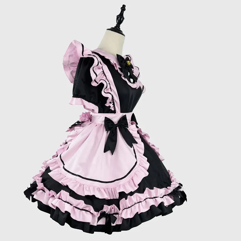 kawaiies-softtoys-plushies-kawaii-plush-Gothic Black Pink Sweet Lolita Women's Maid Dress Bowknots Apparel 