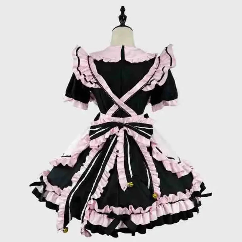 kawaiies-softtoys-plushies-kawaii-plush-Gothic Black Pink Sweet Lolita Women's Maid Dress Bowknots Apparel 