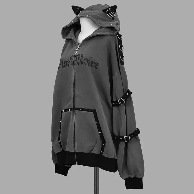 kawaiies-softtoys-plushies-kawaii-plush-Gothic Cat Streetwear Harajuku Hoodie Jacket Apparel 