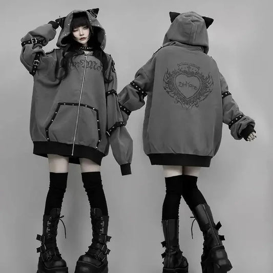 kawaiies-softtoys-plushies-kawaii-plush-Gothic Cat Streetwear Harajuku Hoodie Jacket Apparel 