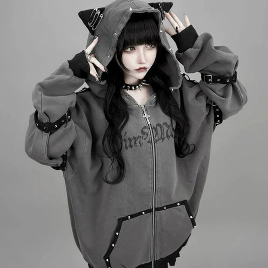 kawaiies-softtoys-plushies-kawaii-plush-Gothic Cat Streetwear Harajuku Hoodie Jacket Apparel 