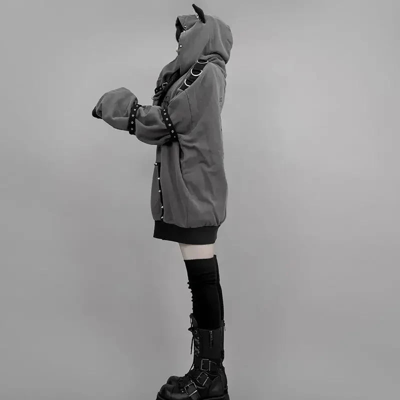 kawaiies-softtoys-plushies-kawaii-plush-Gothic Cat Streetwear Harajuku Hoodie Jacket Apparel 